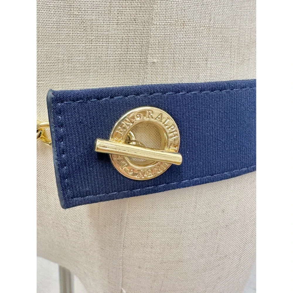 Ralph‎ Lauren Navy Blue Grosgrain Gold Chain Toggle Belt One Size Adjustable
